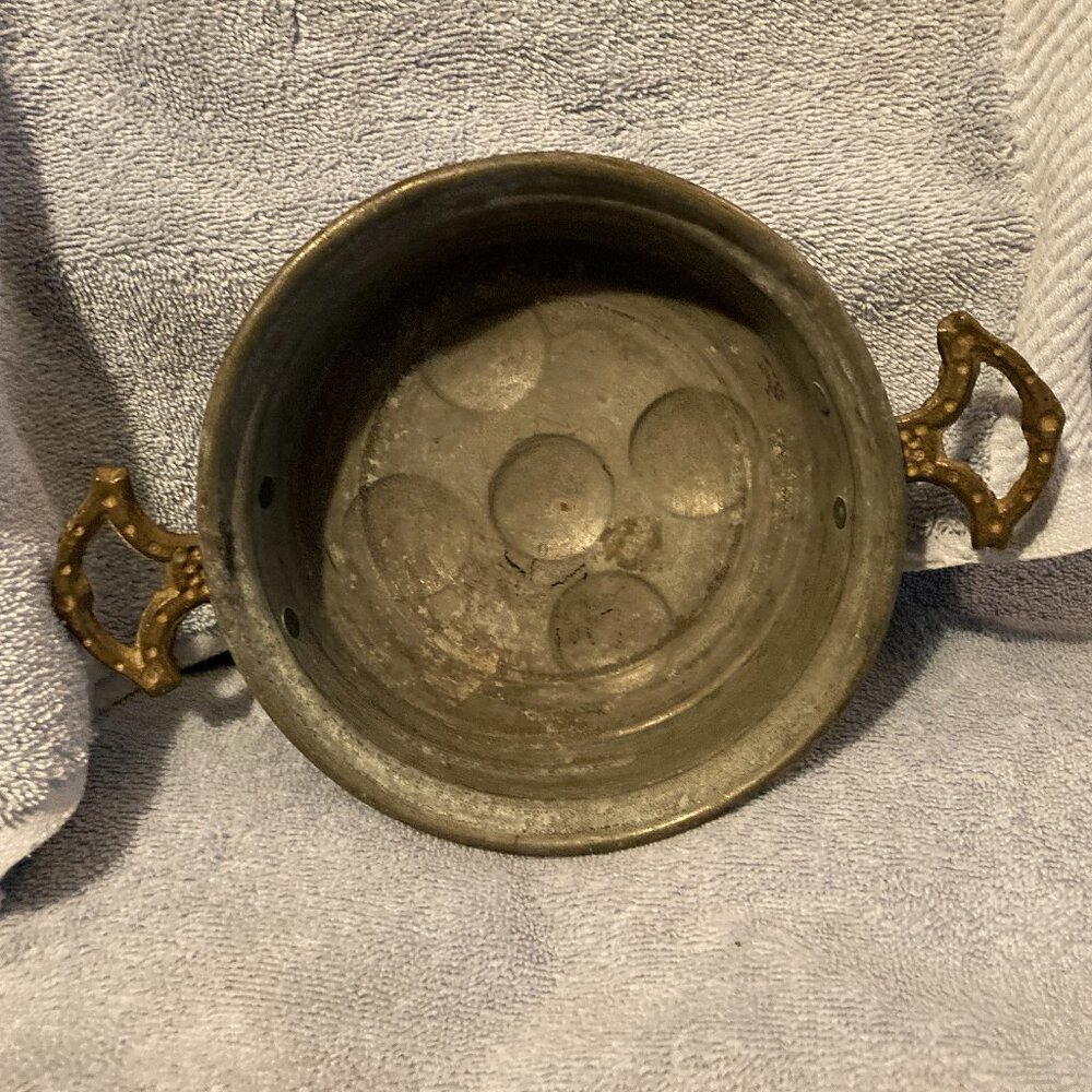 VTG 1930's Copper Escargot/Egg Poacher Pan with Brass Handles-France-6.5" D-GUC
